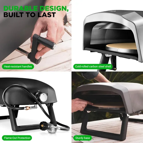 Miniatura 5 de NutriChef Horno de pizza para exteriores con piedra giratoria de 360° Cocina pizza de 12" en 60 segundos Dial de control de calor ajustable
