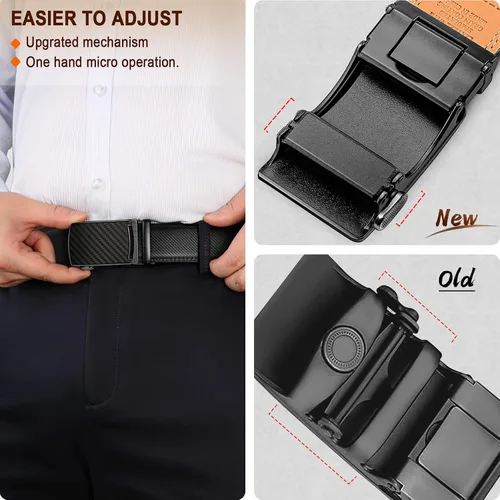 Miniatura 5 de KEMISANT Cinturón para hombre, correa de trinquete deslizante de cuero genuino para regalo para hombre, pantalones de vestir Oxford, tamaño ajustable