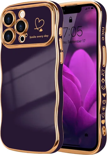 Miniatura 11 de LCHULLE Funda para iPhone 12 Pro para mujeres y niñas, lindo marco ondulado con forma rizada con patrón de corazón de amor, cubierta de protección