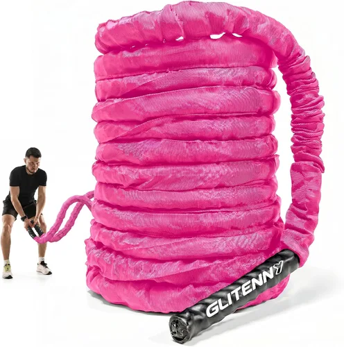 Cuerda de batalla rosa de 1 pulgada, 30 pies, cuerda de batalla para gimnasio en casa, ejercicio para entrenamiento de ejercicio, entrenamiento con