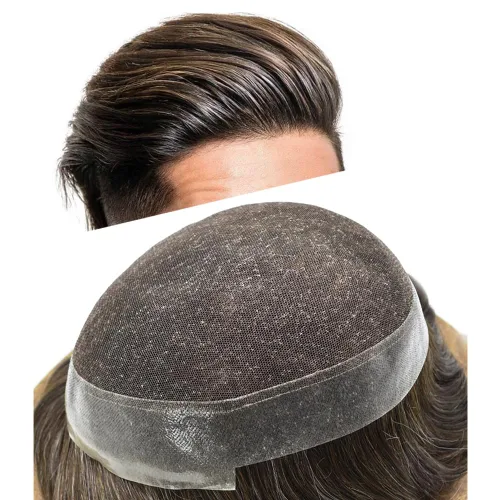Miniatura 70 de Sistema de reemplazo de cabello de encaje francés para hombre, piezas de cabello de aspecto natural, color negro, marrón, rubio, gris, protesis