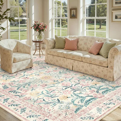 Miniatura 20 de Lahome - Alfombra redonda bóhema de color rosa claro de 4 pies, alfombras pequeñas circulares lavables para dormitorio de niños, alfombra circular