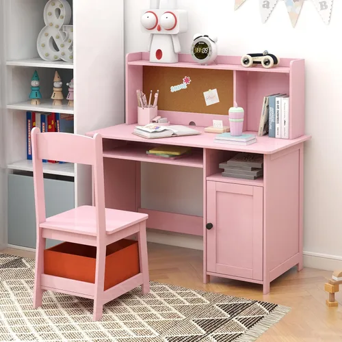 Miniatura 6 de TaoHFE Juego de Mesa y Silla Rosa para Niños Pequeños, Mesa y Sillas de Madera para Niños para Estudiar y Manualidades, Escritorio para Niños