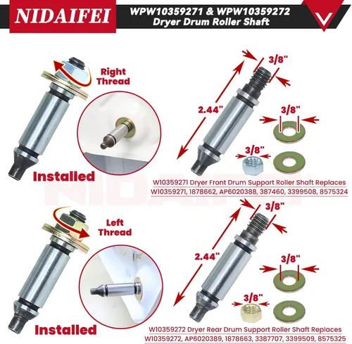 Miniatura 4 de [Upgraded] 4392067 Dryer Repair Kit with WPW10314173 Drum Roller 279640 Dryer Idler Pulley 661570v Belt WPW10359272 WPW10359271 Dryer Drum Shaft for