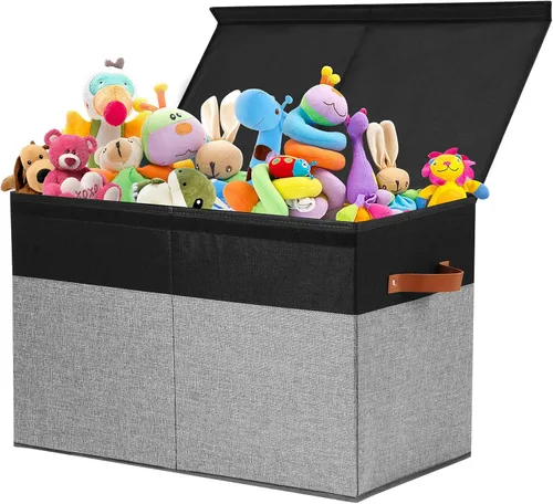 Gowee Caja grande de almacenamiento de juguetes con tapa, cofre resistente organizador contenedor cesta de almacenamiento de juguetes con divisores