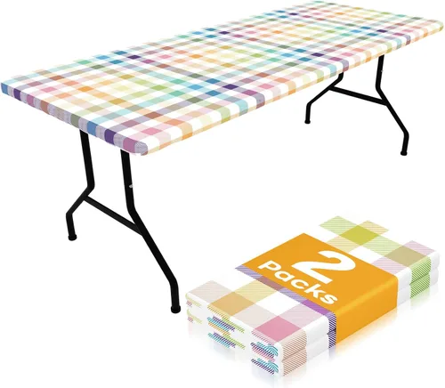 Miniatura 35 de Smiry Mantel de Mesa de Picnic Paquete de 2, Manteles Ajustables Elásticos Impermeables para Mesas Rectangulares de 18 x 72 pulgadas, Mantel