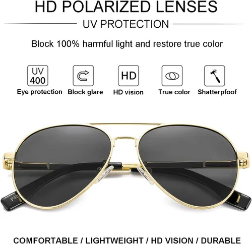 Miniatura 116 de Gleyemor Lentes de sol polarizados estilo aviador para niños y niñas, jóvenes, adolescentes, dos tamaños de 1.969 in y 2.047 in