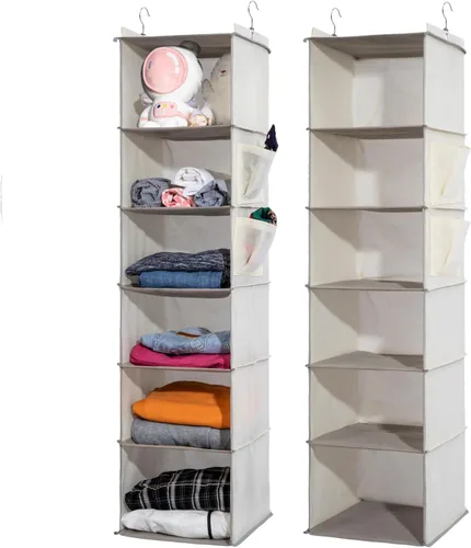 Miniatura 7 de 2 Packs Hanging Closet Organizer, 4-Shelf Closet Organizers and Storage with Side Pockets, Collapsible Hanging Shelves for Closet & RV & College