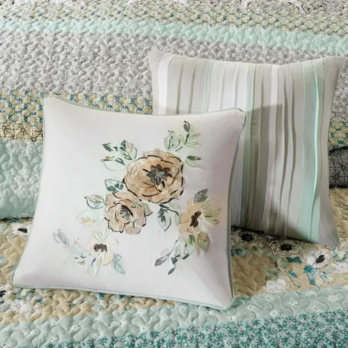 Miniatura 4 de Madison Park Set de colcha 100% algodón con estampado floral, costuras dobles, para todas las estaciones, colcha ligera de estilo shabby chic, Verde