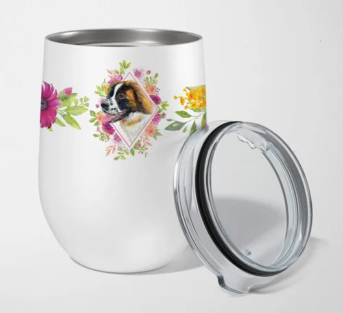 Miniatura 67 de Caroline's Treasures CK4110TBL12 Afghan Hound Pink Flowers - Vaso de vino aislado de acero inoxidable de 12 onzas con tapa, bonita taza de viaje