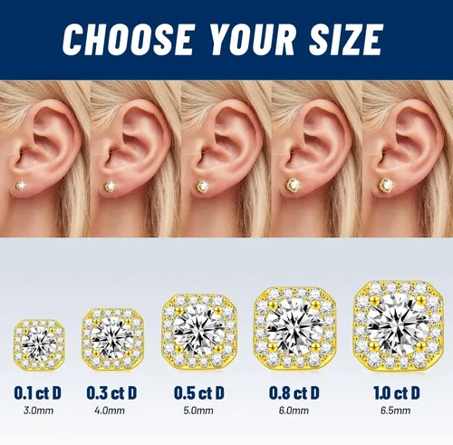 Miniatura 2 de RINEY&KY Aretes de moissanita Aretes de diamante de laboratorio para mujeres y hombres, aretes de moissanita, aretes de moissanita chapados en oro