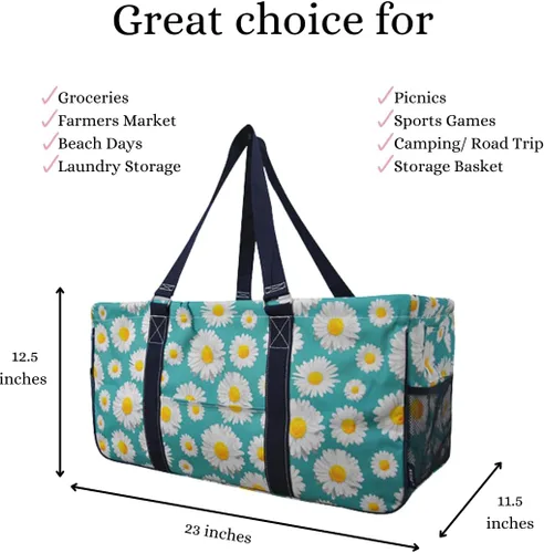 Miniatura 123 de NGIL Bolsa de comestibles reutilizable extra grande plegable de gran tamaño para comestibles, almacenamiento, picnic, playa, Bronco-negro occidental