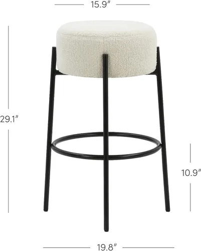 Miniatura 2 de Nathan James Isaac Taburete de bar sin respaldo moderno de 29" con asiento de boucle suave y redondeado acolchado y base de metal de mediados