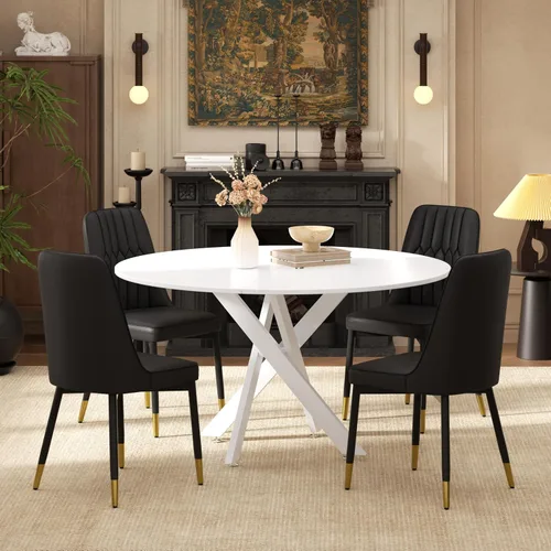 Miniatura 30 de RGZ Juego de mesa de comedor redonda negra de mediados de siglo para 2, mesa de cocina pequeña de madera circular de 36 pulgadas y 2 sillas