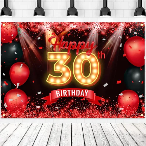 Miniatura 17 de Cartel de feliz cumpleaños 50 años, fondo rojo y negro, decoraciones de cumpleaños para mujeres y hombres de 50 años, artículos de fotografía