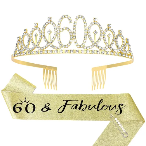 Miniatura 8 de CIEHER Juego de corona dorada para cumpleaños número 40 + banda de 40 y fabulosa + pin de perlas, tiara para decoraciones y regalos de cumpleaños