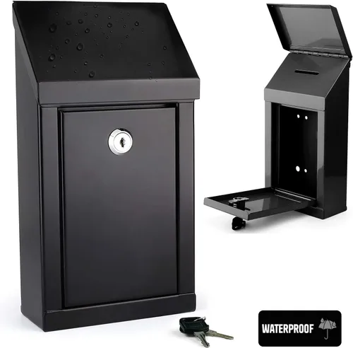 Miniatura 5 de Caja de metal para colección benéfica segura con ranura y montaje en pared, caja de caída de 8.5 x 6.5 x 4 pulgadas para el hogar y la oficina Blanco