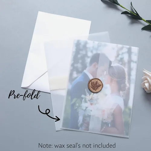 Miniatura 5 de Paquete de 200 chaquetas de vellum preplegadas para invitaciones de 5 x 7 pulgadas, sobre de vellum para invitaciones de boda, sobres de papel
