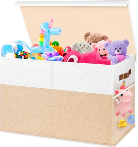 Miniatura 10 de Caja grande de almacenamiento de juguetes, plegable, resistente, con malla, 25 x 13 x 16 pulgadas, organizador de almacenamiento de juguetes