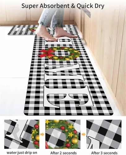 Miniatura 4 de Tapete de baño de Navidad a cuadros para bañera, antideslizante, de secado rápido y absorbente, de tierra de diatomeas, para fregadero de cocina