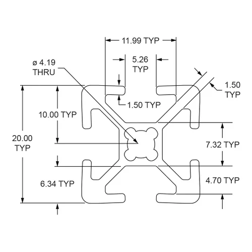 Miniatura 2 de 8020, 20-2020, Serie 20 de 0.787 in x 0.787 in, 0.787 x 0.787 in, extrusión de aluminio con ranura en T, barra de ranura lineal extruida 80/20