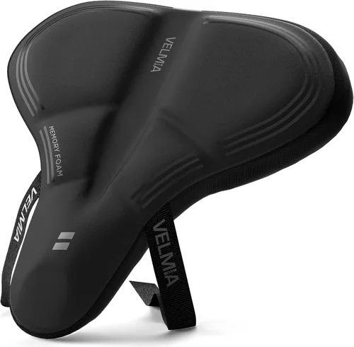 VELMIA Cojín de asiento de bicicleta, cómoda espuma viscoelástica, diseñado en Alemania, mejor que el gel, cojín de asiento Peloton para hombres y