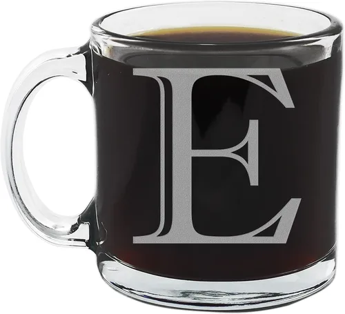 Miniatura 7 de Spotted Dog Company Taza de café de vidrio transparente con monograma grabado de 12 onzas (letra A), regalos de café personalizados de la A a la Z