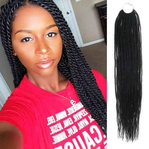 AU-THEN-TIC Cabello senegalés con trenzas de ganchillo de 22 pulgadas, paquete de 2 paquetes de 40 mechones por paquete, extensiones de cabello de