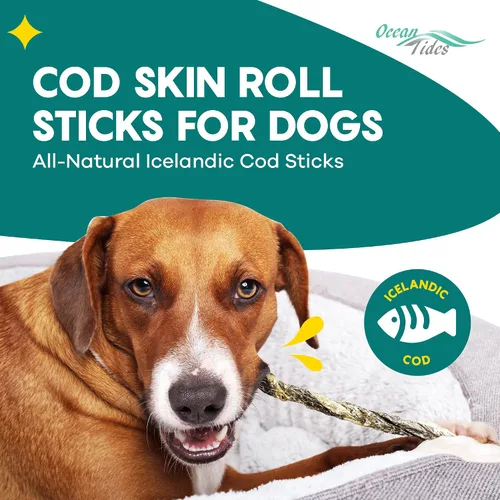 Miniatura 2 de Ocean Tides Bacalao Skins para perros y gatos 12 onzas – Golosinas para la piel de peces del Atlántico islandés, palitos secos y crujientes