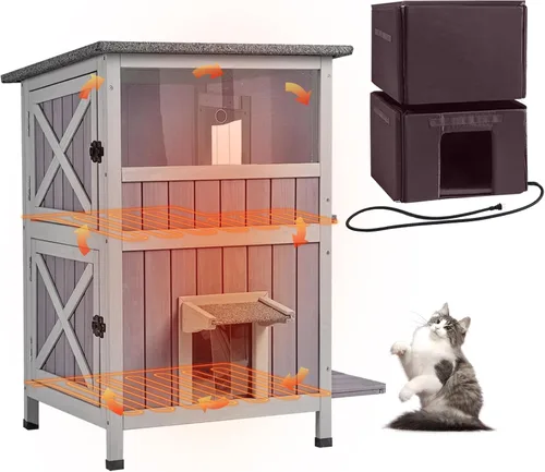 Miniatura 10 de Cat House - Casa para gatos con cortina para gatos con aislamiento, techo resistente a la intemperie (cubierta individual)