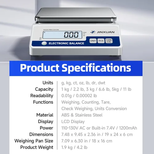 Miniatura 11 de Escala de Laboratorio 1000g Balanza Digital de 0.01 Gramo de Precisión Escala de Balance Electrónica Analítica para Joyería, Cocina, Laboratorio