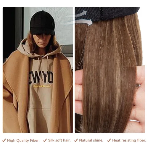 Miniatura 2 de SEGO Gorra de béisbol con extensiones de cabello para mujer, resistente al calor, sintético, 6 pulgadas, ajustable, corta, recta, peluca de repuesto