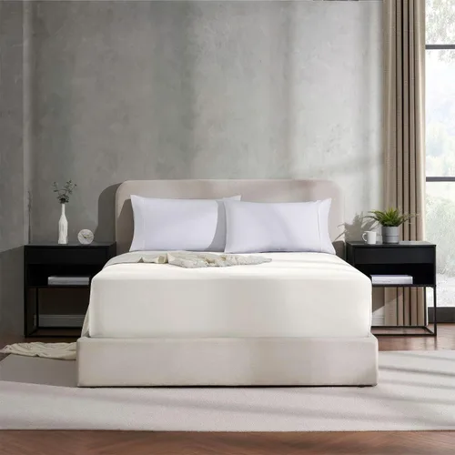 Miniatura 2 de Nestl Sábana bajera ajustable de bolsillo extra profundo color blanco hueso Queen, Sábana bajera Queen de lujo hotelero solamente, se ajusta 02