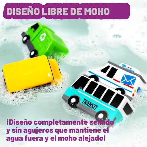 Miniatura 4 de Tub Works® Vehicles™ Coches de Baño Libres de Moho, Paquete de 6 Sellados, Diseño de Juguetes de Baño Sin Agujeros que Mantiene la Humedad Afuera