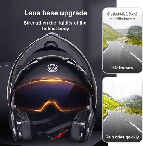 Miniatura 2 de Casco modular Bluetooth para motocicleta, aprobado por DOT, de cara completa, abatible, antivaho, doble visera, casco de motocicleta de calle, LENTE