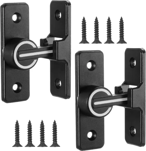 2 pestillos de puerta de granero de 90 grados, color negro luminoso, cerraduras de puerta corrediza pesada, cerraduras de seguridad para puertas