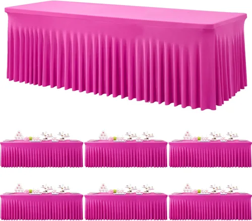 Miniatura 61 de Paquete de 2 manteles de spandex para mesas rectangulares de 8 pies, mantel elástico rosa de 8 pies, manteles ajustados, falda de mesa para fiestas