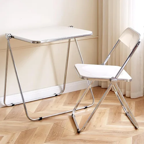 Miniatura 11 de HM&DX Juego de mesas y sillas plegables, mesa y taburete de acrílico para TV, escritorio pequeño y moderno, mesas auxiliares plegables para sala