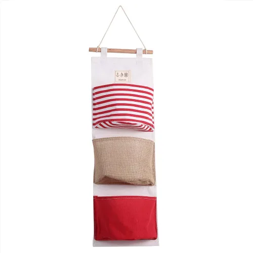 Bolsa de almacenamiento colgante de 3 capas de lino para puerta de pared, armario, bolsa de almacenamiento para armario, bolsa colgante para