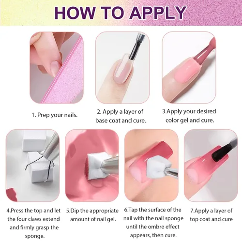 Miniatura 6 de Juego de esmaltes de gel con gradiente, 9 colores ombre, esmalte de gel para uñas rojo, marrón, azul claro, rosa, esponjado para pigmento, Pat Aura