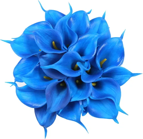 IPOPU 24 flores falsas azules, flores de seda de tacto real para ramos de boda, centros de mesa, despedida de soltera, fiesta, hogar, arreglos
