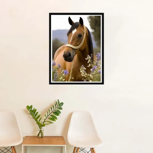 Miniatura 4 de SKRYUIE Pintura de diamantes 5D con diseño de flores moradas y caballos, kit de taladro completo por números, pintura pegada con diamantes