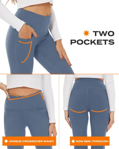 Miniatura 111 de TNNZEET Leggings acampanados negros para mujer, pantalones de yoga cruzados con bolsillos, corte de bota, leggings acampanados
