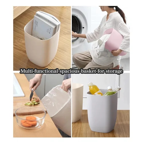 Miniatura 4 de Paquete de 2 botes de basura para baño, compactos, de 1.8 galones, pequeños, blancos, para baño, cocina, dormitorio y oficina, cubo de basura