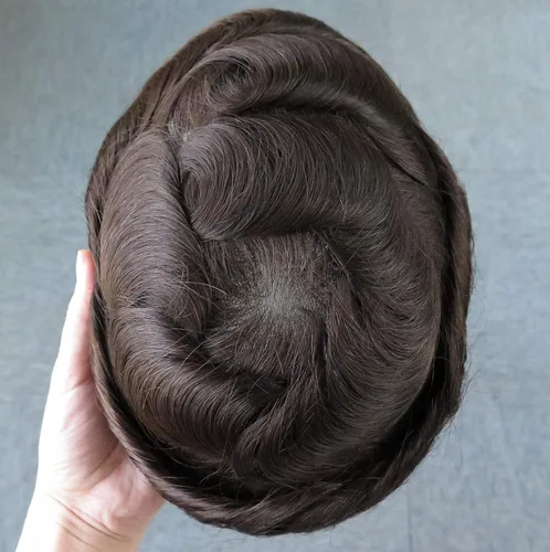 Miniatura 11 de Super Natural Mens Hair Piece 100 Cabello humano indetectable Mens Toupee Hair Systems Ultra Thin Skin V Looped Hair #10R WXL=8X10