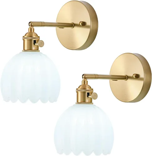 Miniatura 13 de Juego de 2 apliques de pared enchufables, apliques de pared vintage con pantalla de cristal transparente de tulipán, aplique de pared
