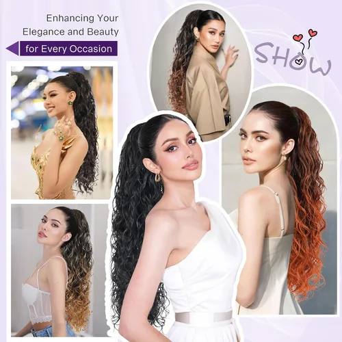 Miniatura 7 de Icono de la moda - Extensión de cola de caballo rizada ondulada con clip, cabello real, cola de caballo negra, extensiones de cordón con clip