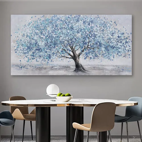 Miniatura 6 de Arte de pared de árbol de la vida, cuadro de árbol azul, decoración de pared, obra de arte enmarcada, lienzo abstracto, pintura de la naturaleza