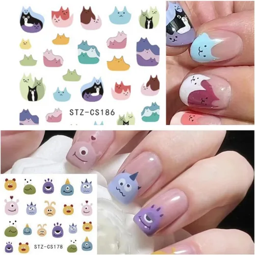 Miniatura 4 de 6 hojas de calcomanías de arte de uñas de animales autoadhesivas 3D, diseño de letras de gato, divertidas calcomanías de uñas para primavera
