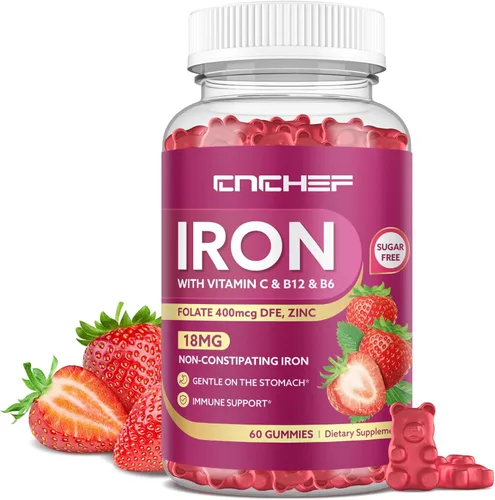 Suplemento de hierro para mujeres y hombres, suplemento multivitamínico de hierro constructor de sangre con folato, vitamina C, B12, B6, zinc para